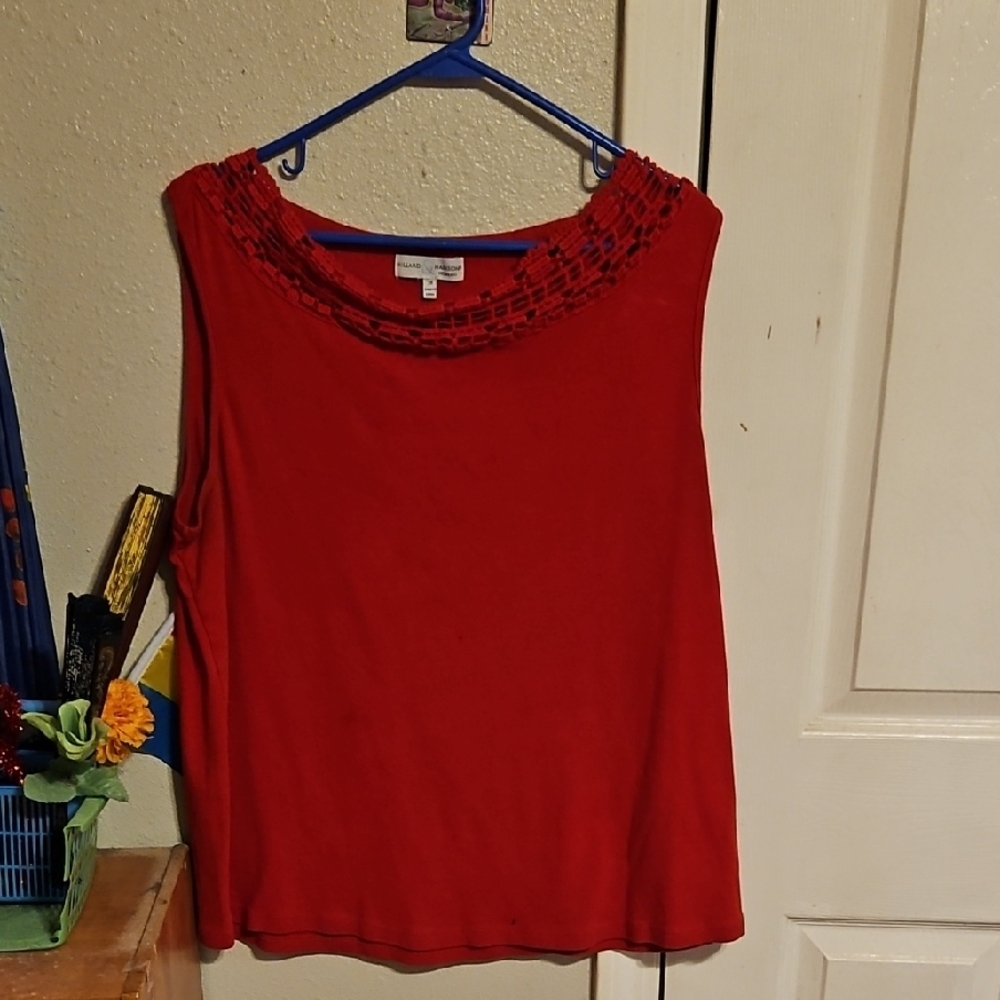 Hillard & Hanson Red Ruffled Tank Top